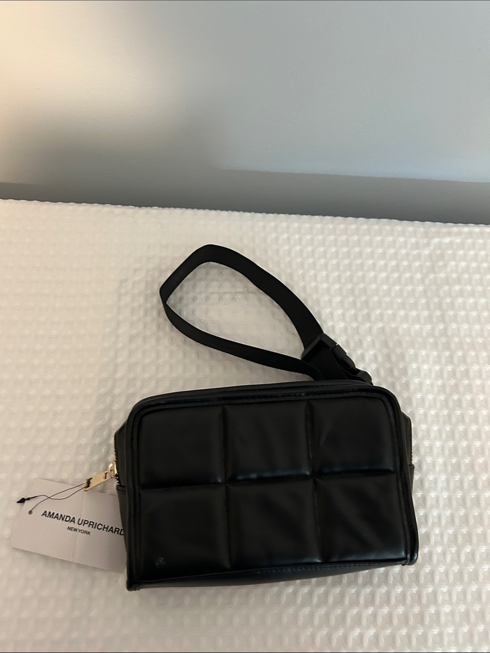 Amanda Uprichard Black Quilted Padded Belt Bag/Crossbody
